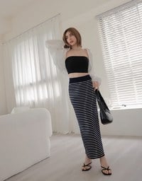 Basic Striped Bodycon Long Skirt