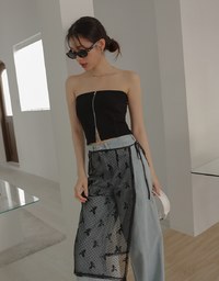 Korean Lace Bowknot Mesh Lap Over Skirt