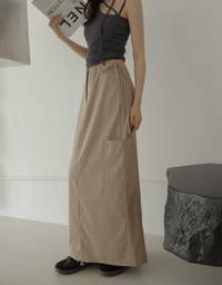 Side Strap Cargo Slit Straight Long Skirt