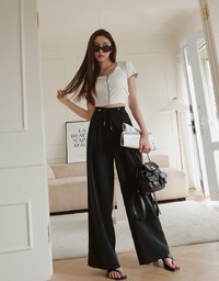 Draped Drawstring Pleated High Waisted Wide Pants Culottes