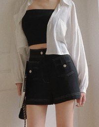 Hidden Button Seam Jeans Denim Shorts