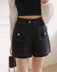 Hidden Button Seam Jeans Denim Shorts