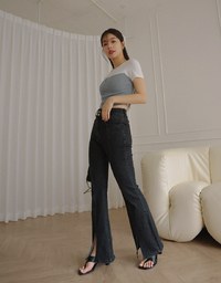 Slim Fit Slit Hem High Waisted Jeans Denim Flared Pants