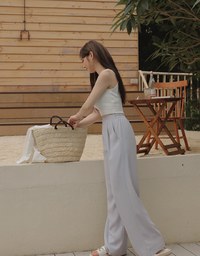 Classic Pleated Straight Leg High Waist Wide Trousers