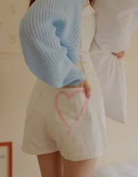 【Den!m LITE】Washed Heart Side Slit Jeans Denim Shorts