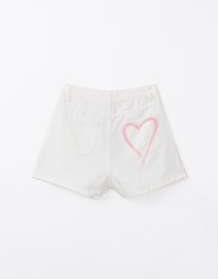 【Den!m LITE】Washed Heart Side Slit Jeans Denim Shorts