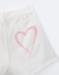 【Den!m LITE】Washed Heart Side Slit Jeans Denim Shorts