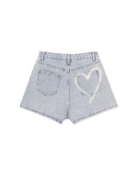 【Den!m LITE】Washed Heart Side Slit Jeans Denim Shorts