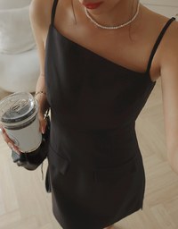 Asymmetric Textured Blazer Strap Mini Dress