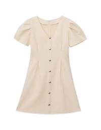 Button Bubble Sleeve Mini Dress