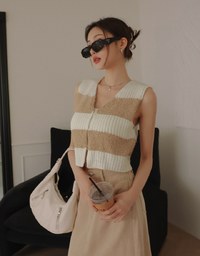 Button Patchwork Knit Vest