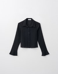 Preppy OL Sheer Blouse With Flare Sleeve