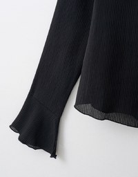 Preppy OL Sheer Blouse With Flare Sleeve