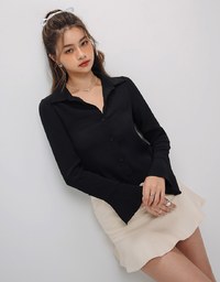 Preppy OL Sheer Blouse With Flare Sleeve