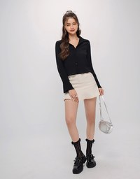 Preppy OL Sheer Blouse With Flare Sleeve