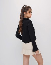 Preppy OL Sheer Blouse With Flare Sleeve