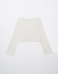 【HXA Design】Embossed Ruffle Trimmed Button Up Top H06