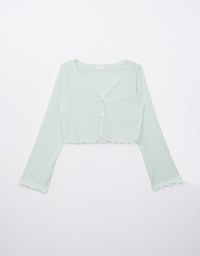 【HXA Design】Embossed Ruffle Trimmed Button Up Top H06