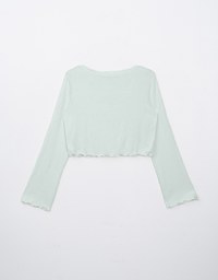 【HXA Design】Embossed Ruffle Trimmed Button Up Top H06
