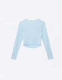 Cooling Lightweight Side Ruched Long Sleeve Fitted Ribbed Top