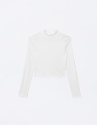 Cooling Lightweight Mock Neck Long Sleeve Ribbed Top