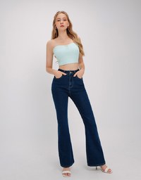 Heart Shape Pocket Jeans Denim Flared Trousers