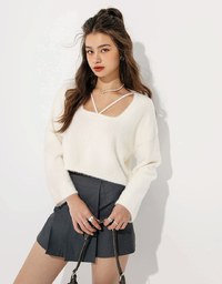 Cut Out Fluffy Knit Top