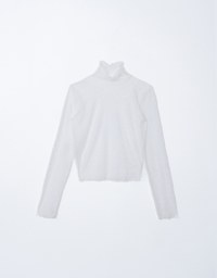 High Neck Polka Dot Sheer Ruffle Blouse