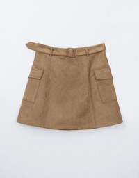 Faux Suede Double Pocket Mini Skirt (With Belt)