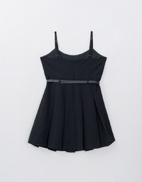 Preppy Style Pleated Cami Mini Dress Made of Suit Fabric (With Belt)