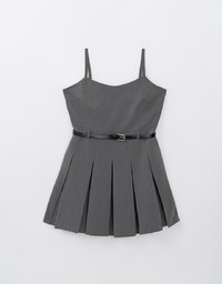Preppy Style Pleated Cami Mini Dress Made of Suit Fabric (With Belt)