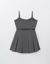 Preppy Style Pleated Cami Mini Dress Made of Suit Fabric (With Belt)