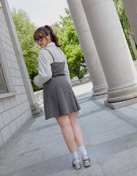 Preppy Style Pleated Cami Mini Dress Made of Suit Fabric (With Belt)
