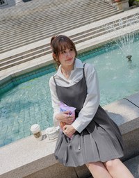 Preppy Style Pleated Cami Mini Dress Made of Suit Fabric (With Belt)