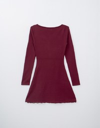 Square Neck Lace Trim Slit Knit Mini Dress