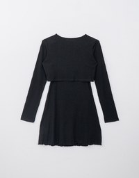 Ruffled Hem Mini Dress with Long Sleeve Cardigans Set Wear