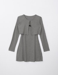 Ruffled Hem Mini Dress with Long Sleeve Cardigans Set Wear