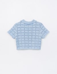 Eyelet Knit Collared Blouse Shirt
