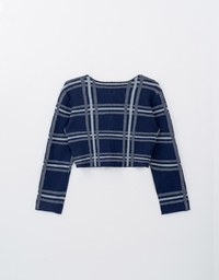 Long Sleeve Retro Plaid Preppy Knit Cardigan