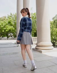 Long Sleeve Retro Plaid Preppy Knit Cardigan