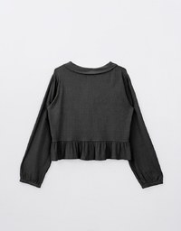 Solid Ruffle Hem Ribbed Knit Blouse