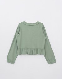 Solid Ruffle Hem Ribbed Knit Blouse