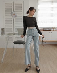 Sheer Knit Cropped Long Sleeve Top