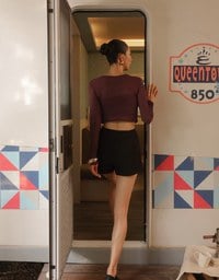 Sheer Knit Crop Long Sleeve Top