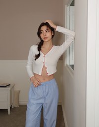 Heart Button Rib Knit Trim Top