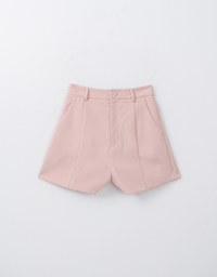 Textured Single Button Twill Shorts