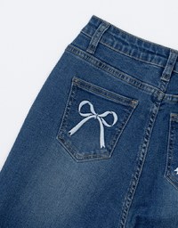 【Den!m LITE】Flare Jeans Denim Trousers with Bowknot Embroidered