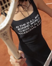 Knitted Tennis Style Mini Dress with Letter Quotes On