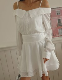 Elegant Off Shoulder Striped Top With Ruffle Trim Mini Skirt