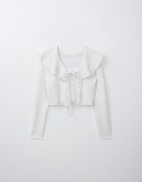 Ruffled Doll Collar Knit Waffle Texture Set Wear With Cardigan And Camisole Top
